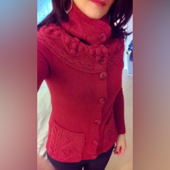 Anthro Sleeping on Snow Wool Blend Cable Knit Cowl Neck Cardigan Cardi Sweater - Picture 10 of 15